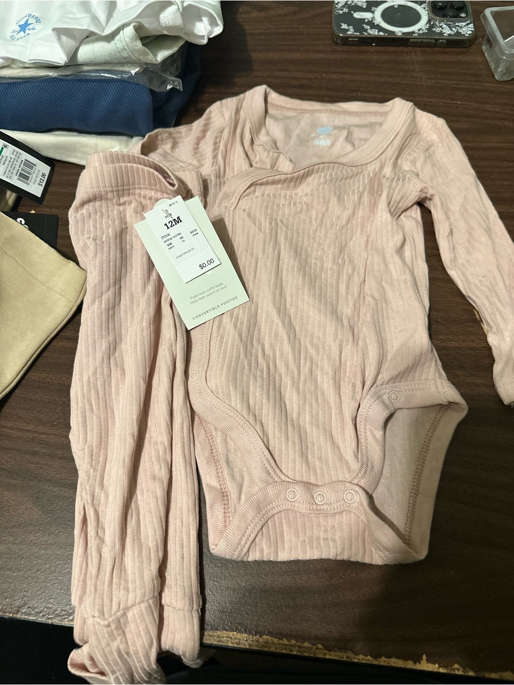 cloud island Light Pink Ribbed Long-Sleeve Baby Bodysuit